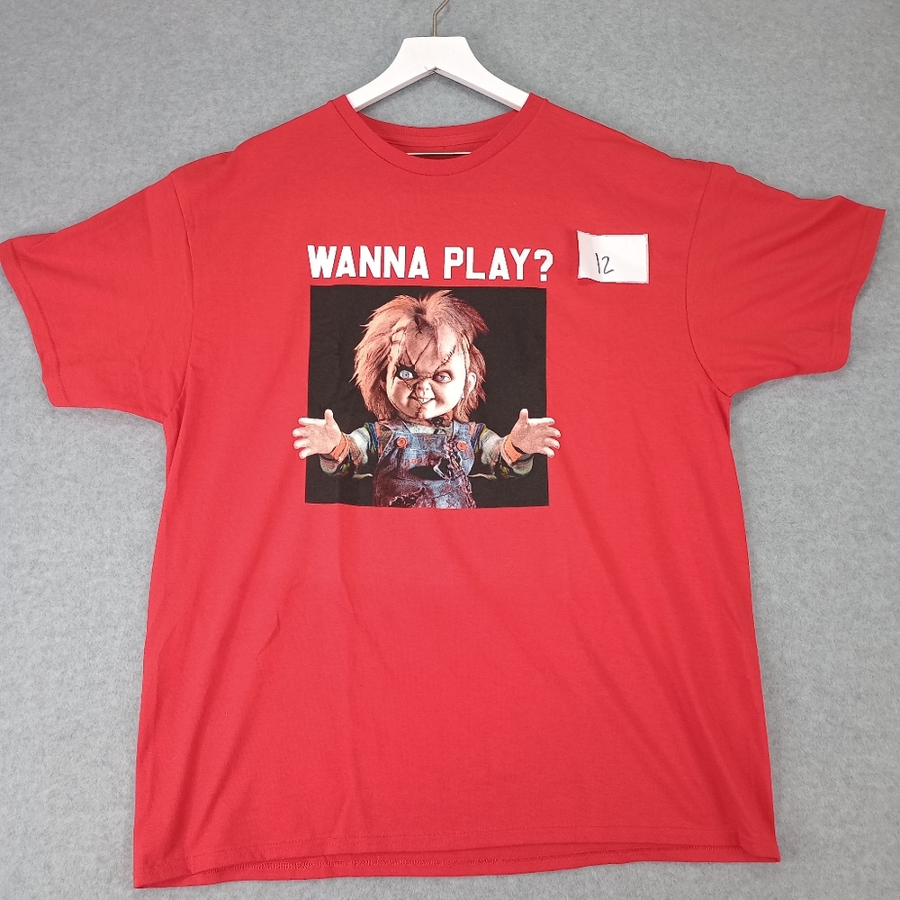Red Chucky Childs Play XL Serial Killer Wanna Play Shirt Men's Horror Doll